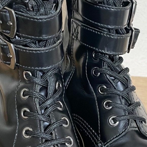 Dr. Doc Martens Double Buckle Smooth Black Leather Zip Side Lace Up sz 7 - Picture 7 of 16